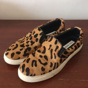Steve Madden, leopard print, calf-hair slip-ons,